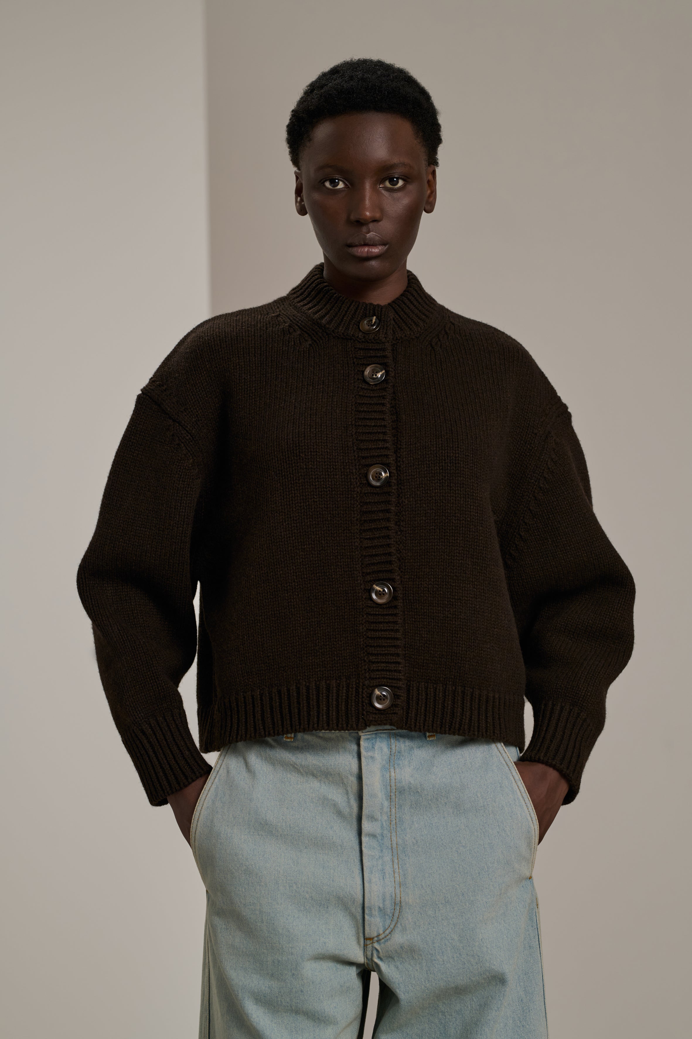 Leonard Cardigan - Chocolate - Wool - Woman