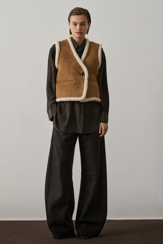 Gilet Sans Manches Pyrenees - Miel - Cuir - Femme