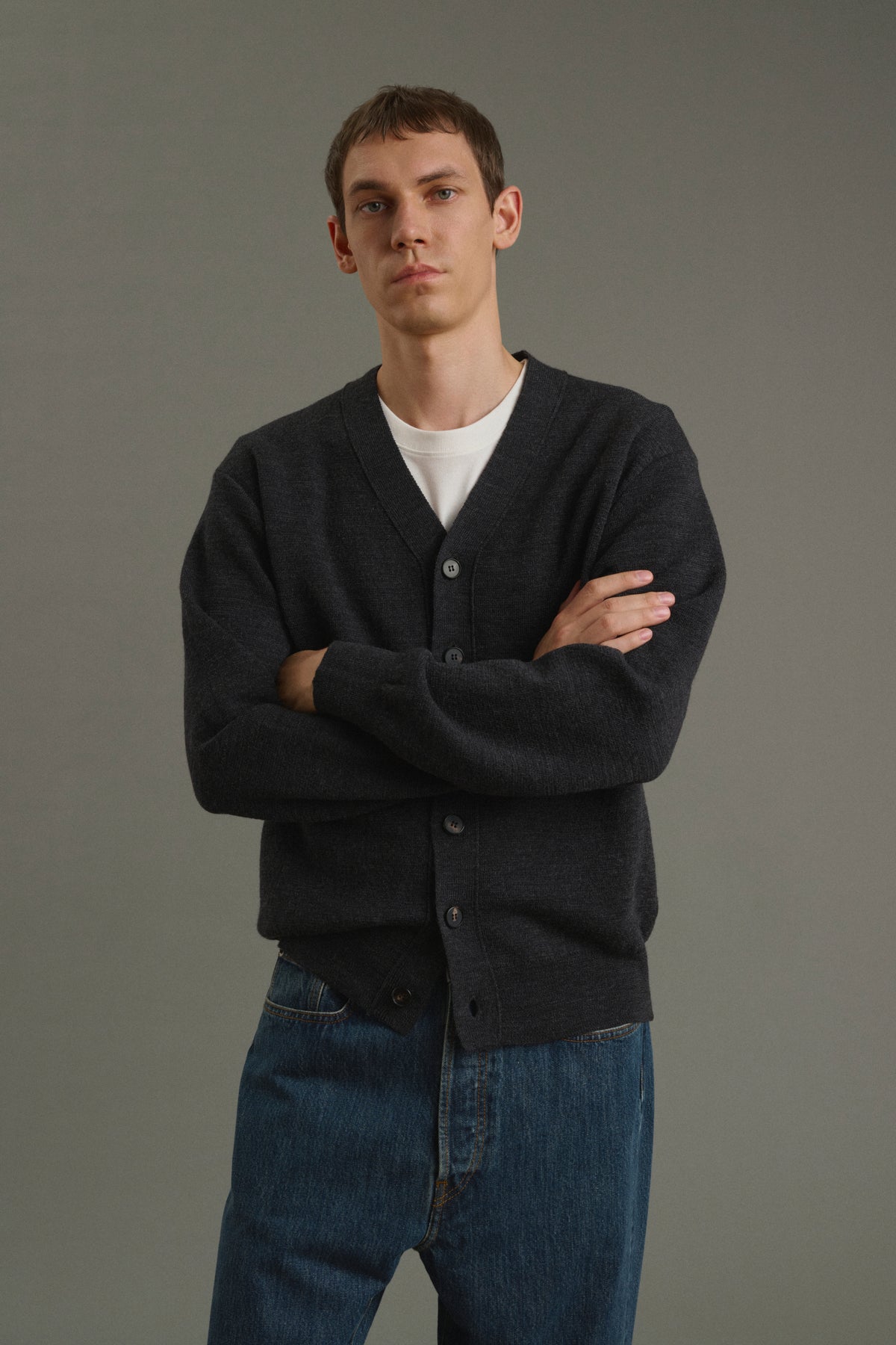 Cardigan Romeo - Charcoal Grey - Wool - Men vue 1