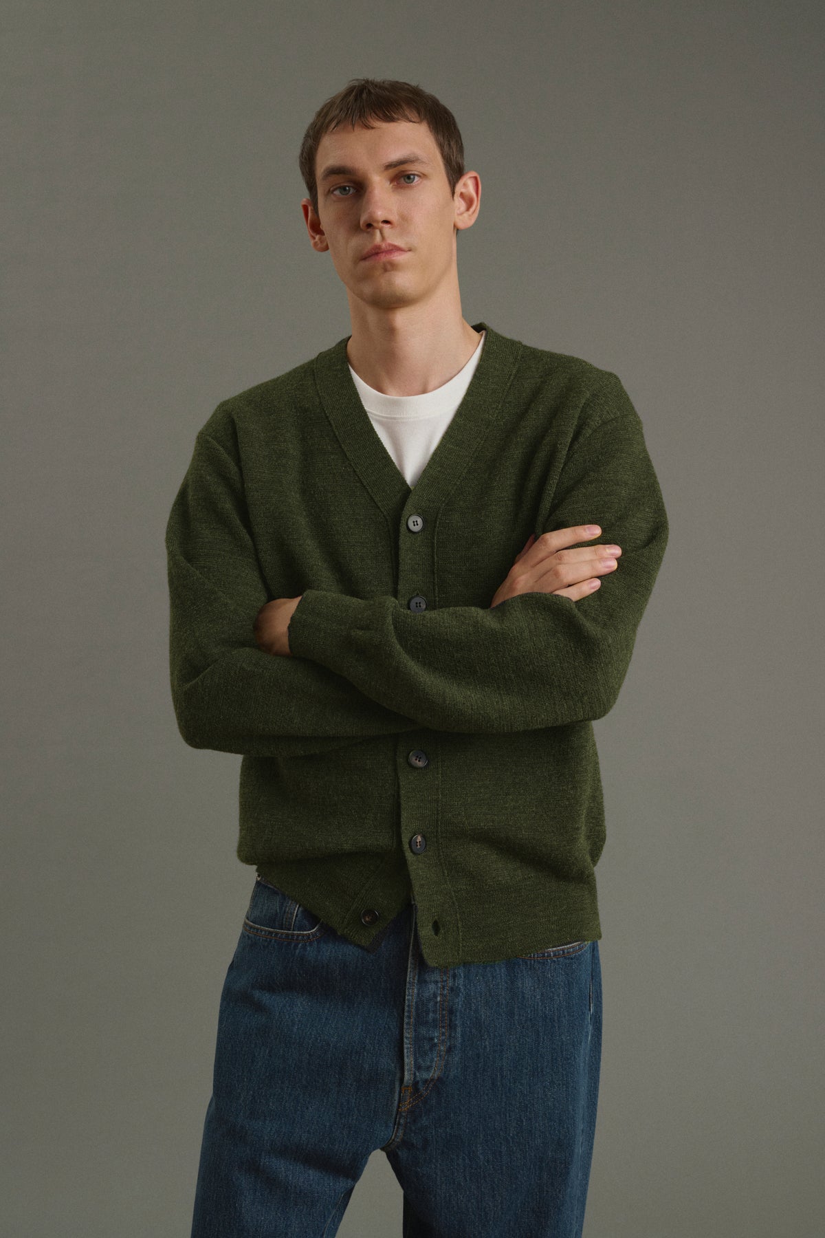 Cardigan Romeo - Kaki Foncé - Laine - Homme