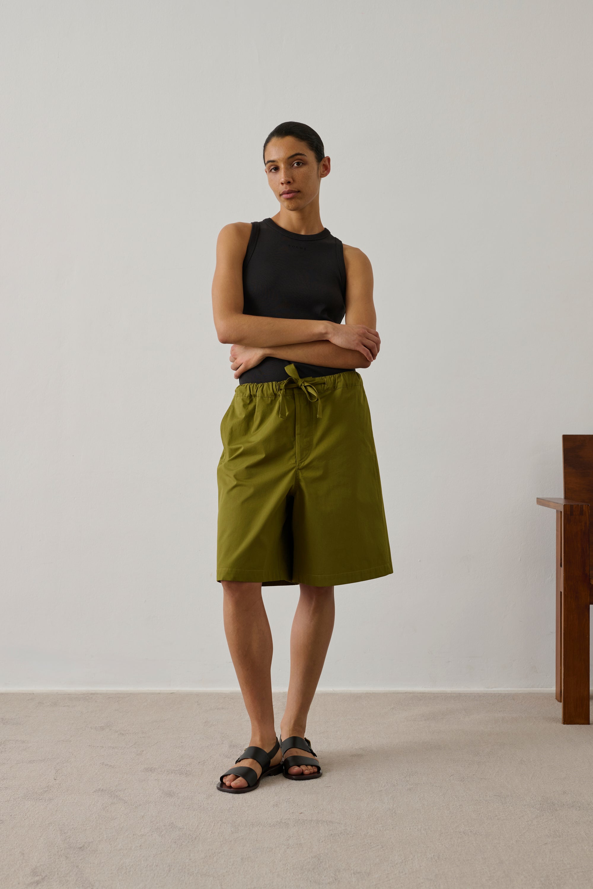 Shorts Izia - Olive Green Relaxed Cotton Women - Soeur