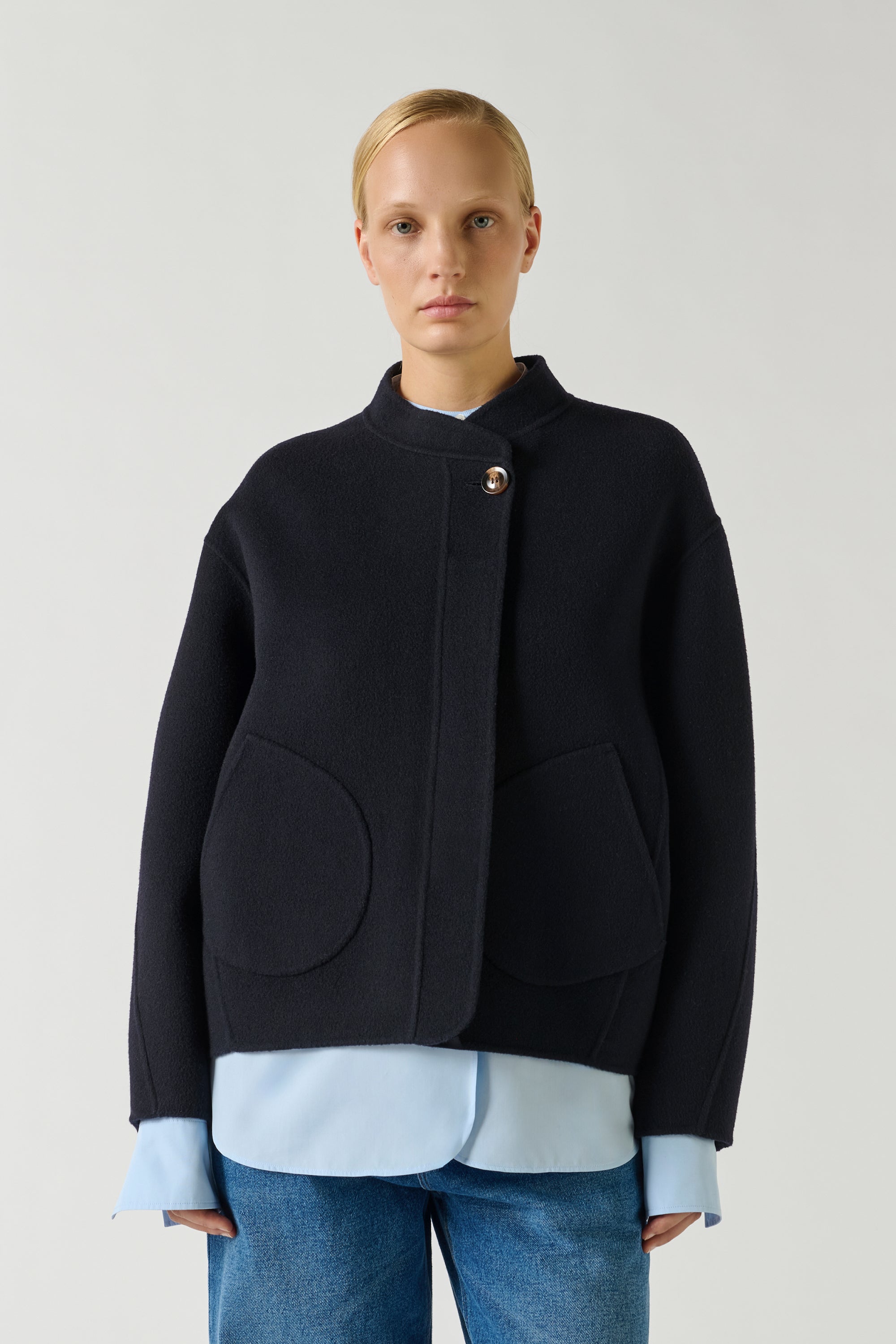 Coat Windsor - Deep Navy Short Wool Women - Soeur