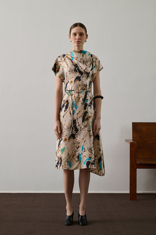 Robe Felicie - Beige/Turquoise - Soie - Femme