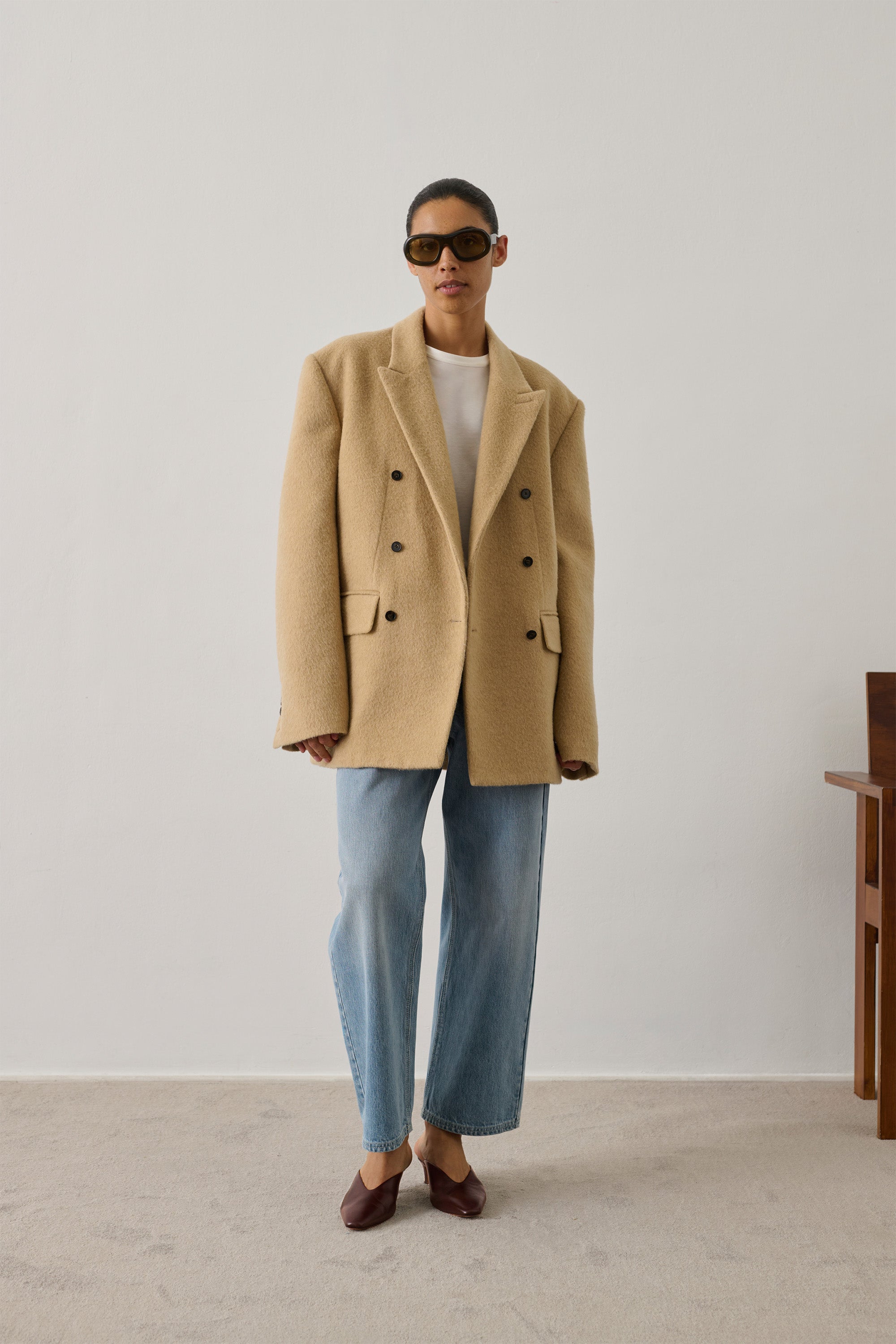 Helga Coat - Beige Brushed Wool Short Women's - Soeur