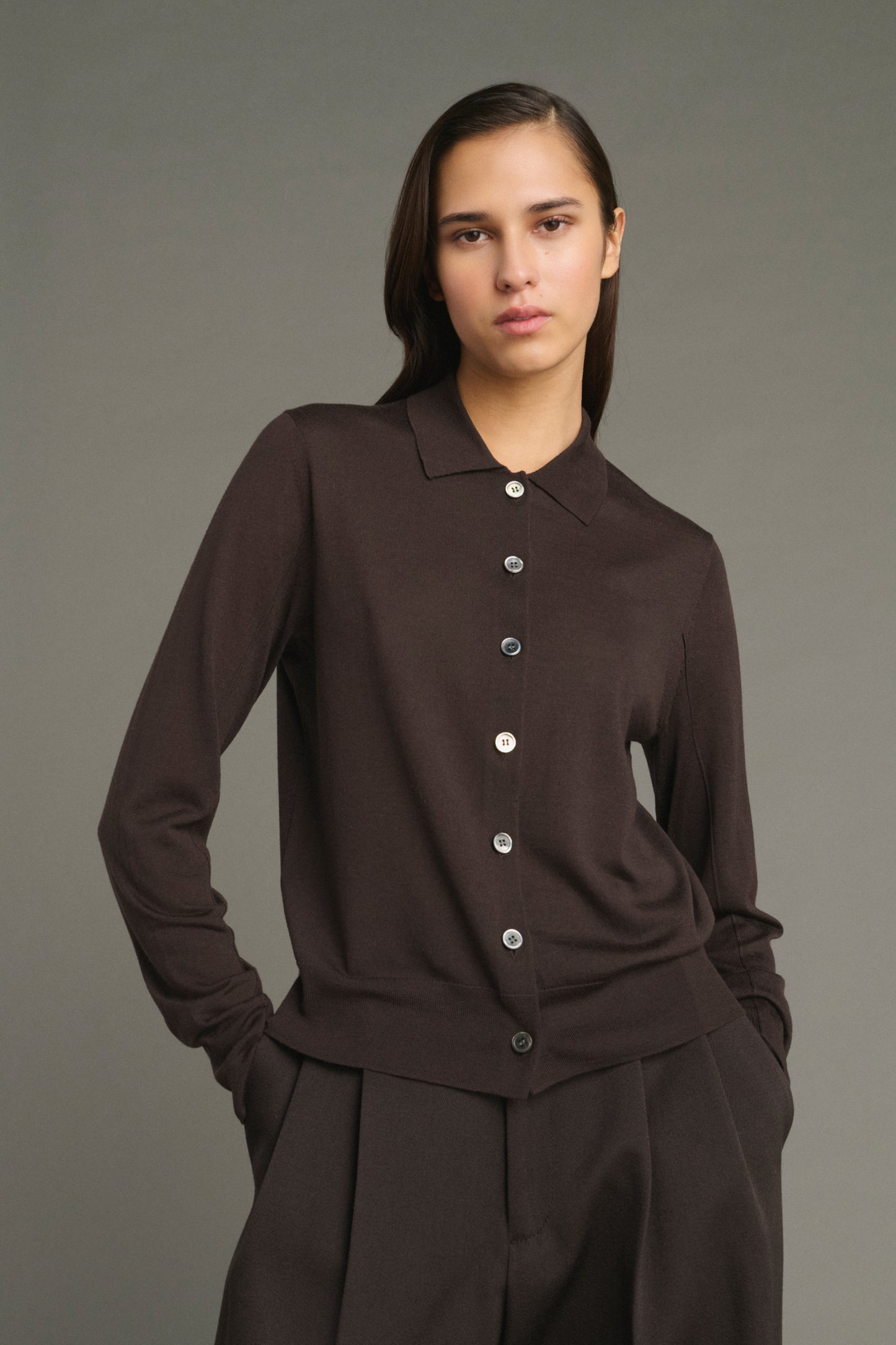Cardigan Hailey - Chocolat - Laine Mérinos - Femme