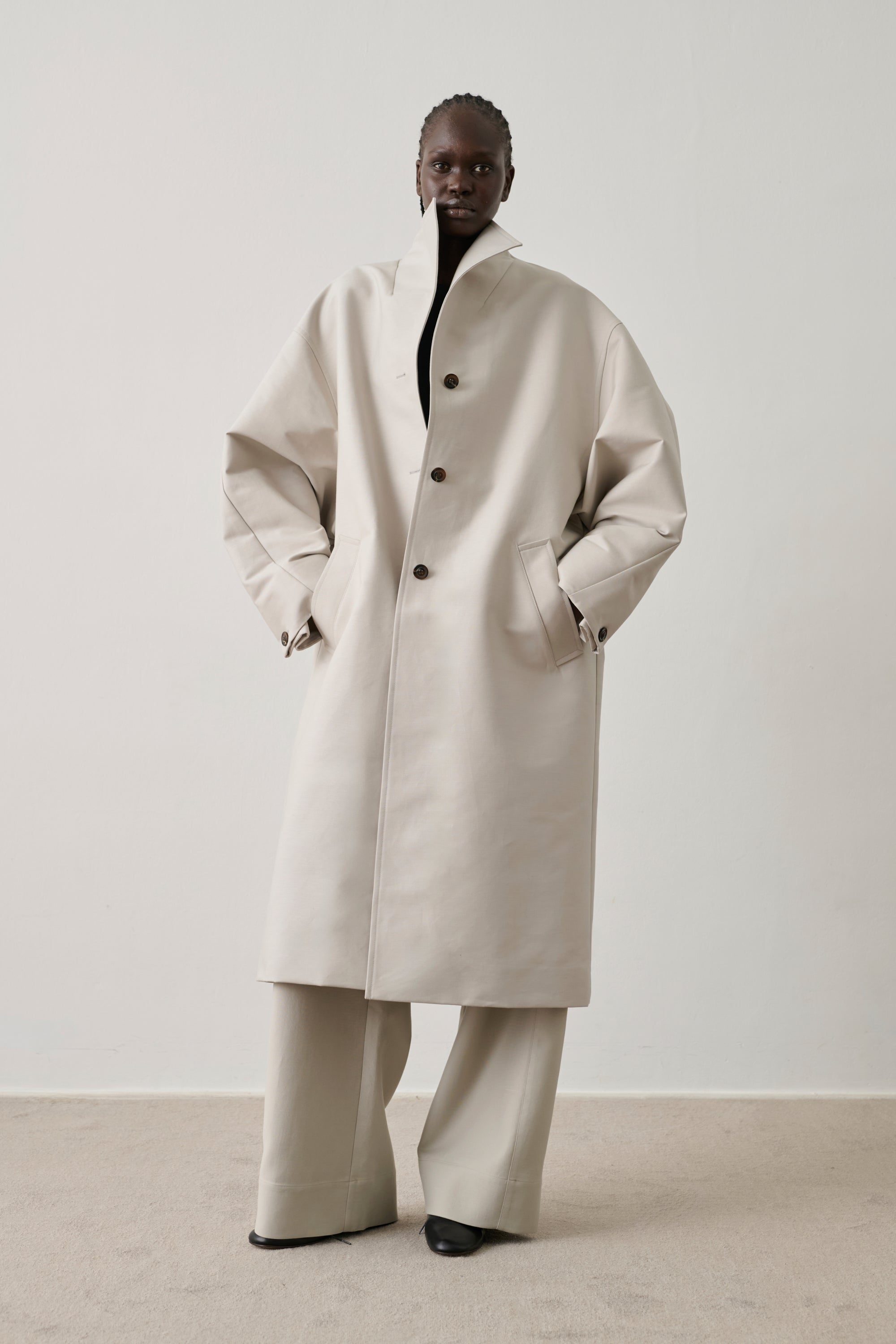 アトリエGG Greige Coat 1 Hyacinthe Coat - Light Grey Organic Cotton Women's - Soeur