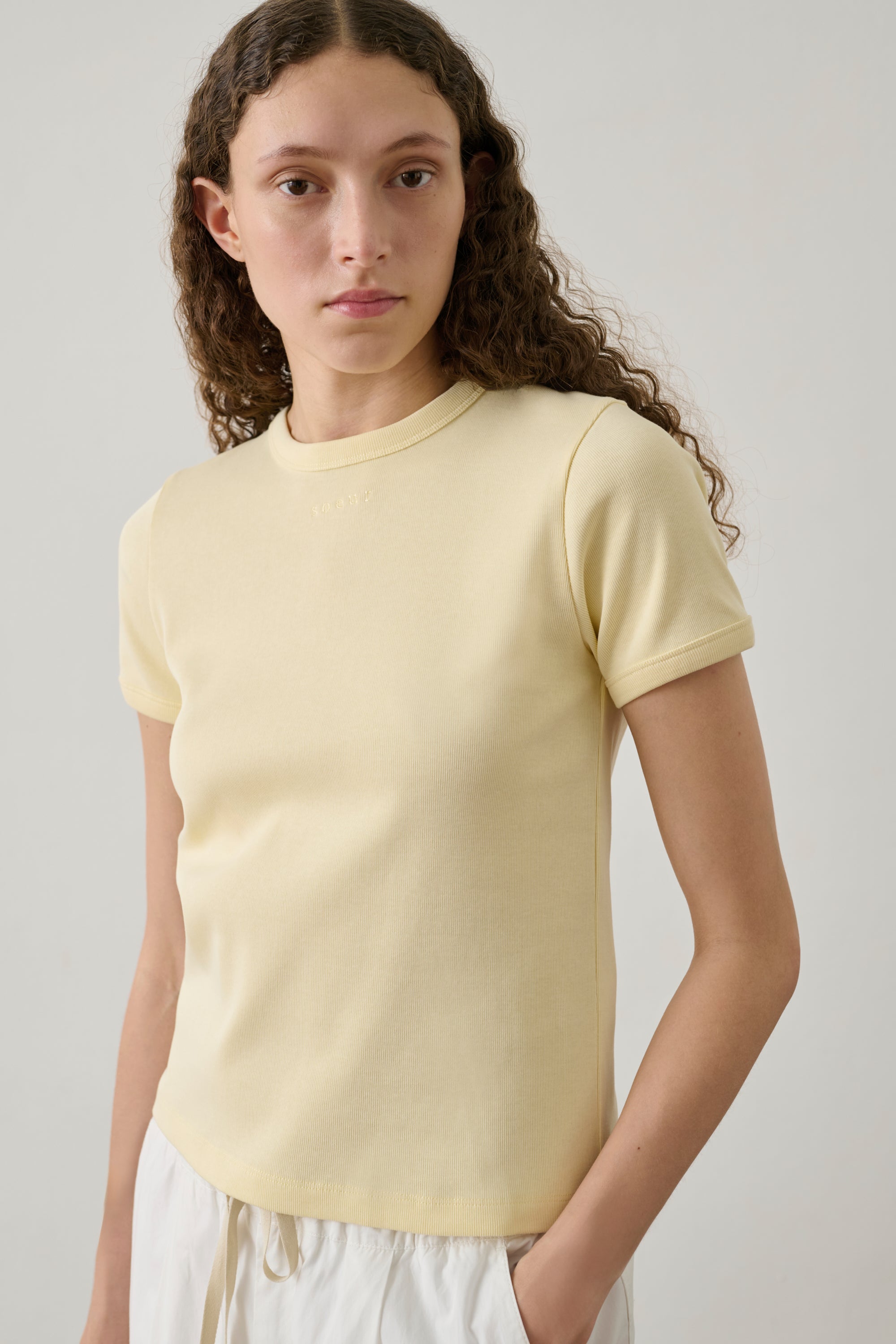T-Shirt Aristide - Pale Yellow Organic Cotton Rib Women - Soeur