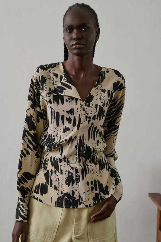 Blouse Feryel - Jaune Pâle/Noir - Soie - Femme