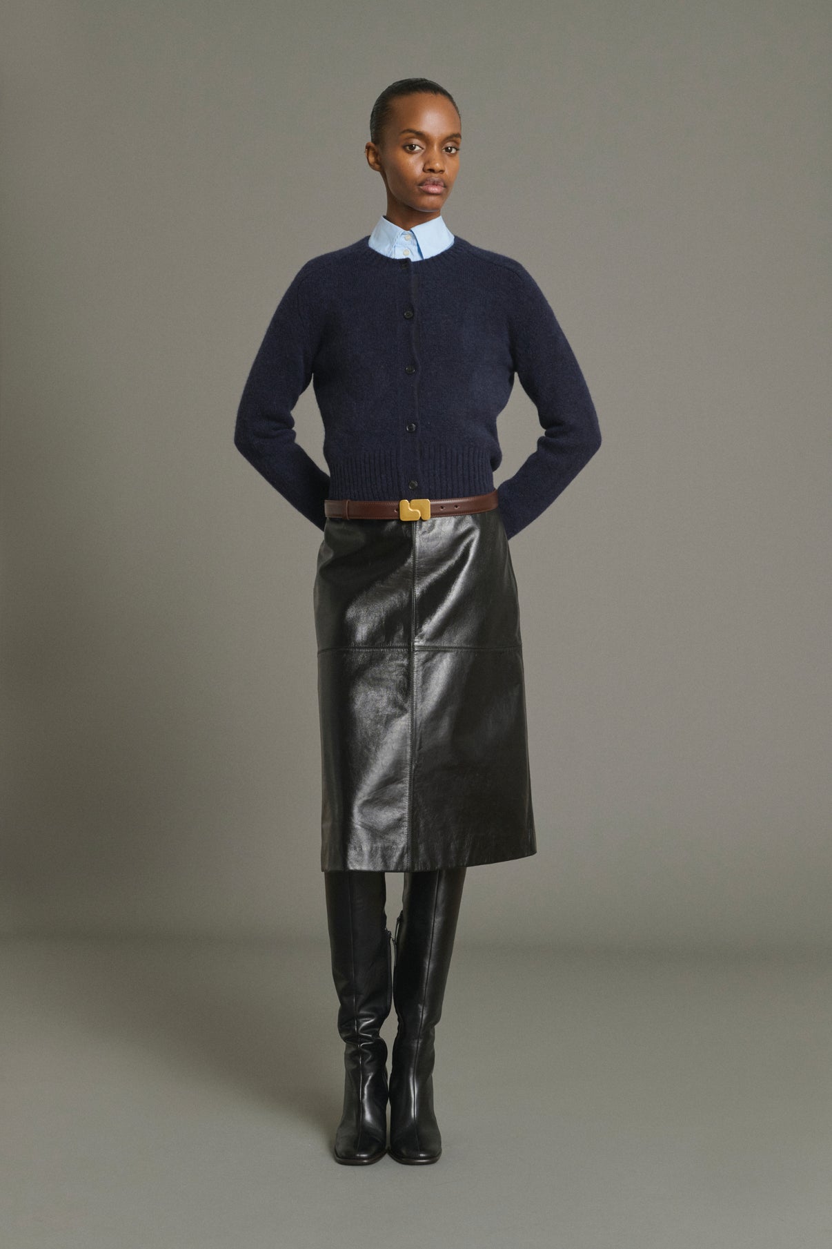 Cardigan Lyne - Navy - Wool - Women vue 5
