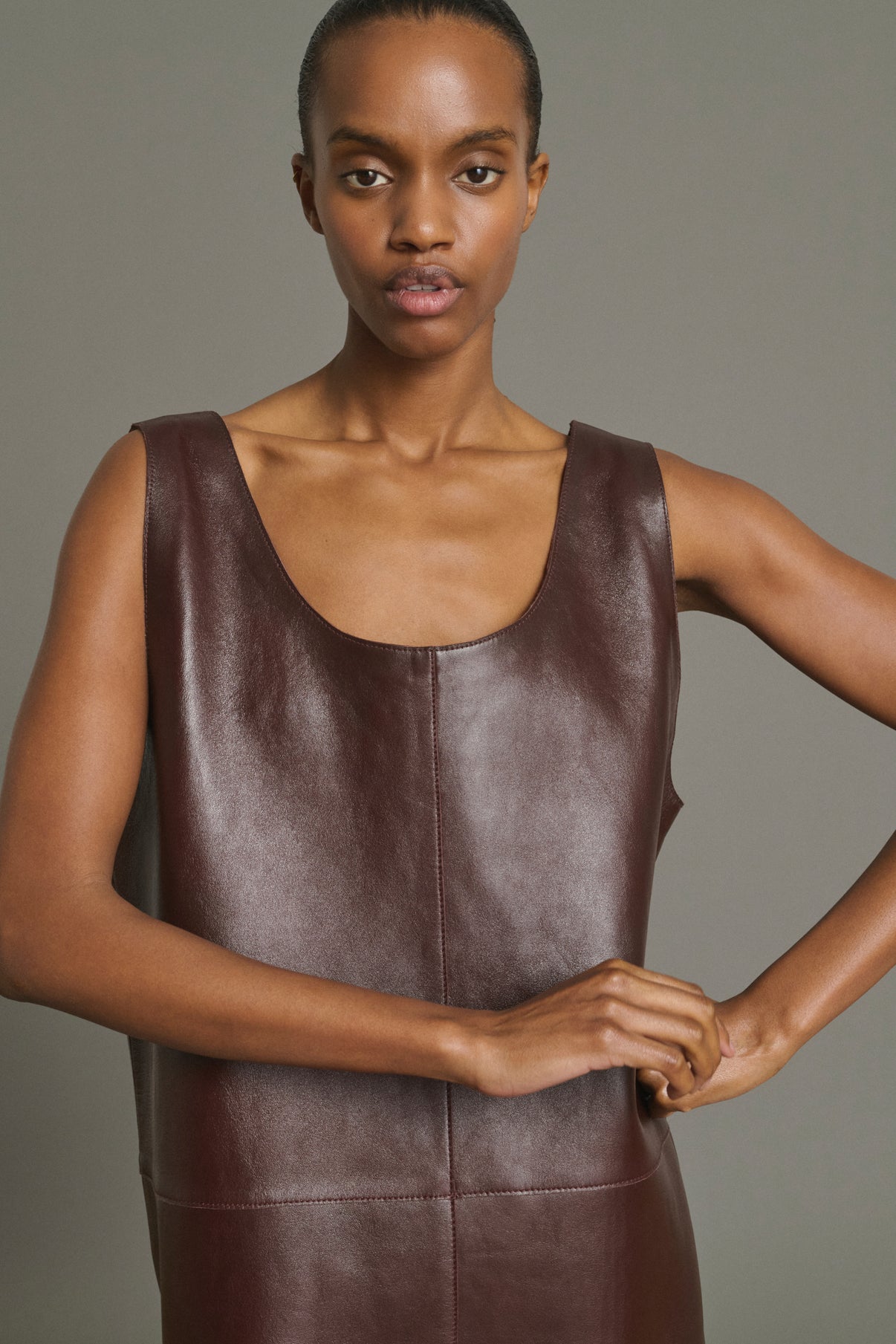 Robe Joa - Bordeaux - Cuir - Femme vue 3