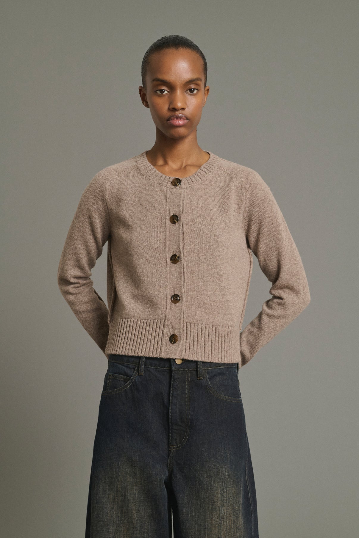Virginia Cardigan - Beige Marl - Merino Wool - Women vue 1