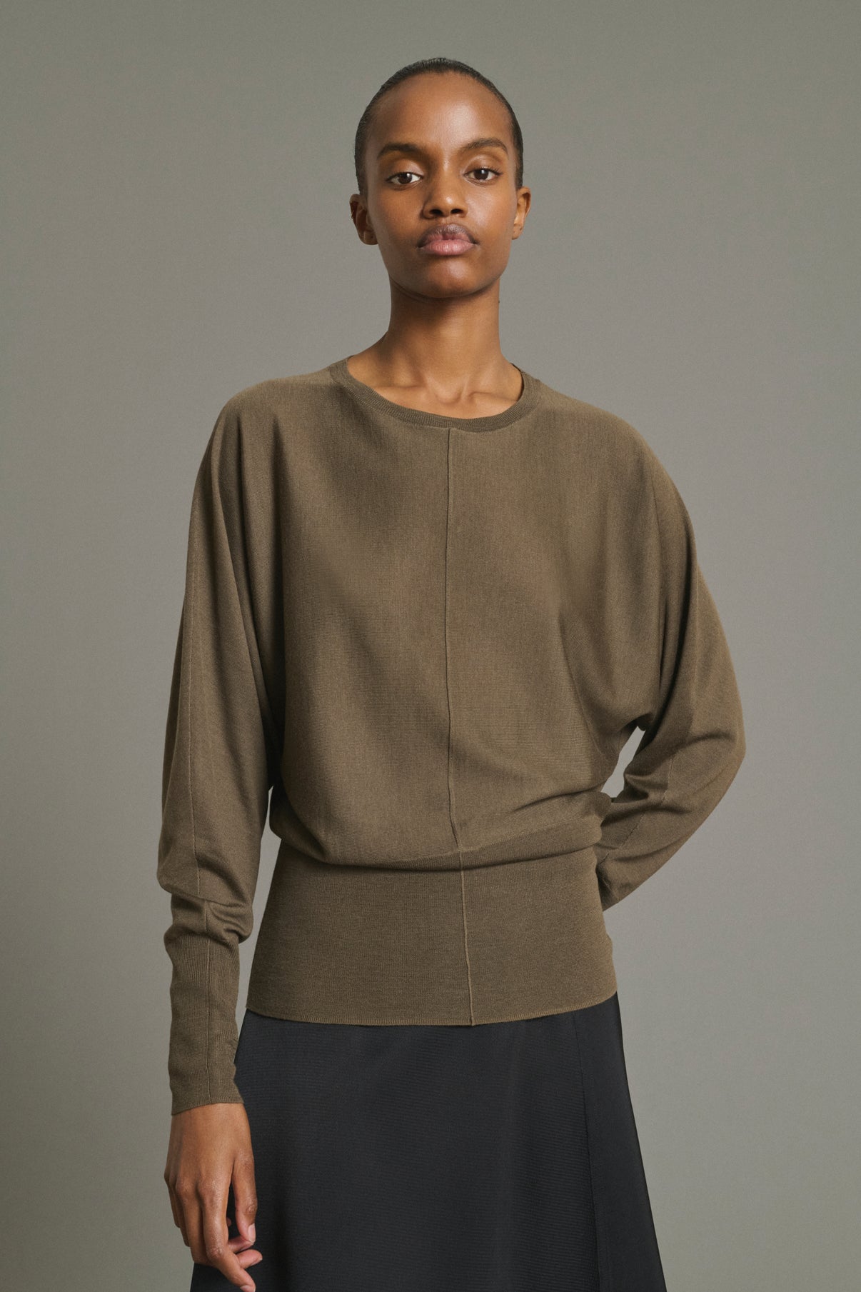 Lina Pullover - Khaki - Merino Wool - Women vue 3