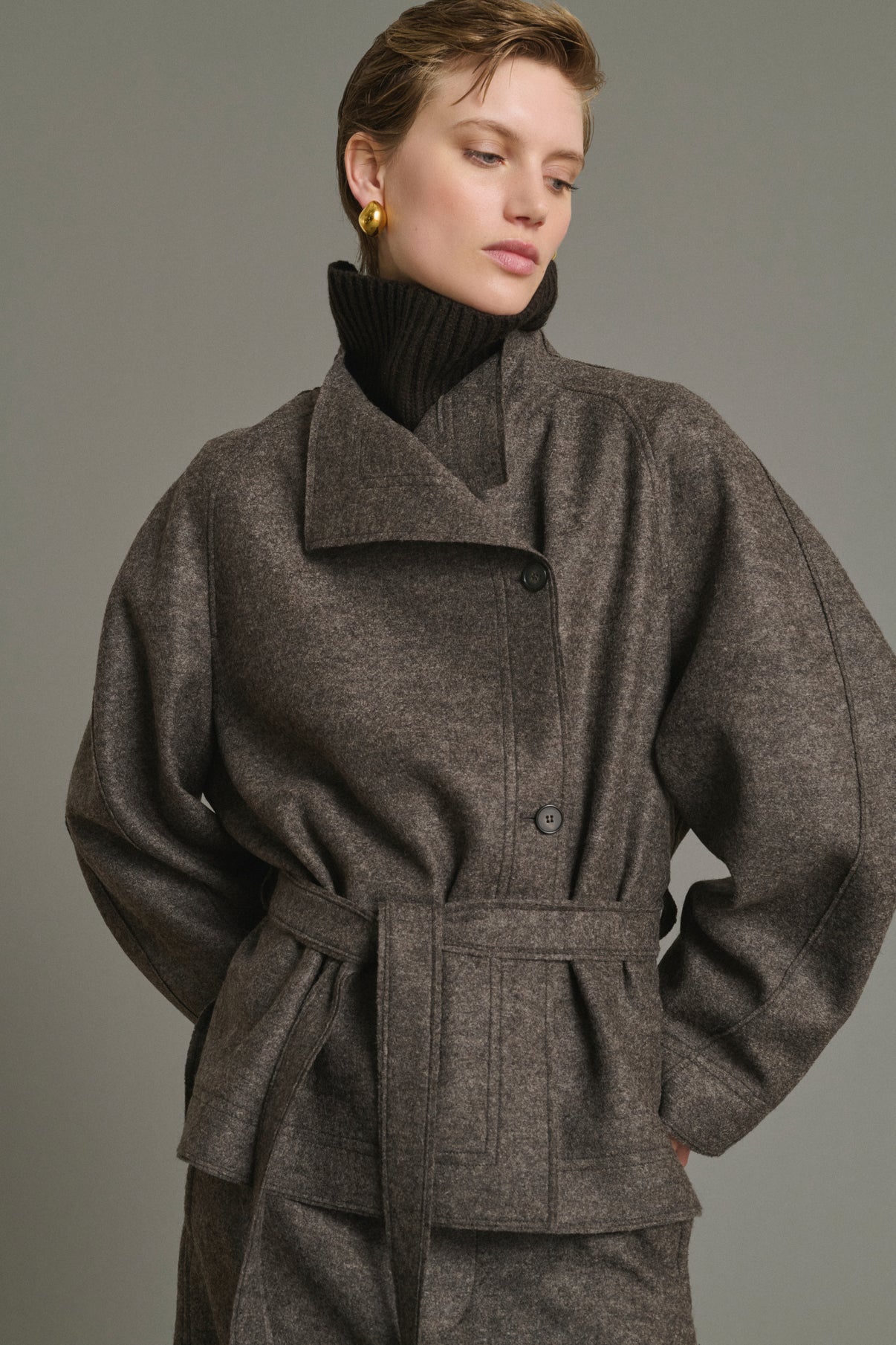 Jacket Theia - Chiné Taupe - Wool - Women vue 1