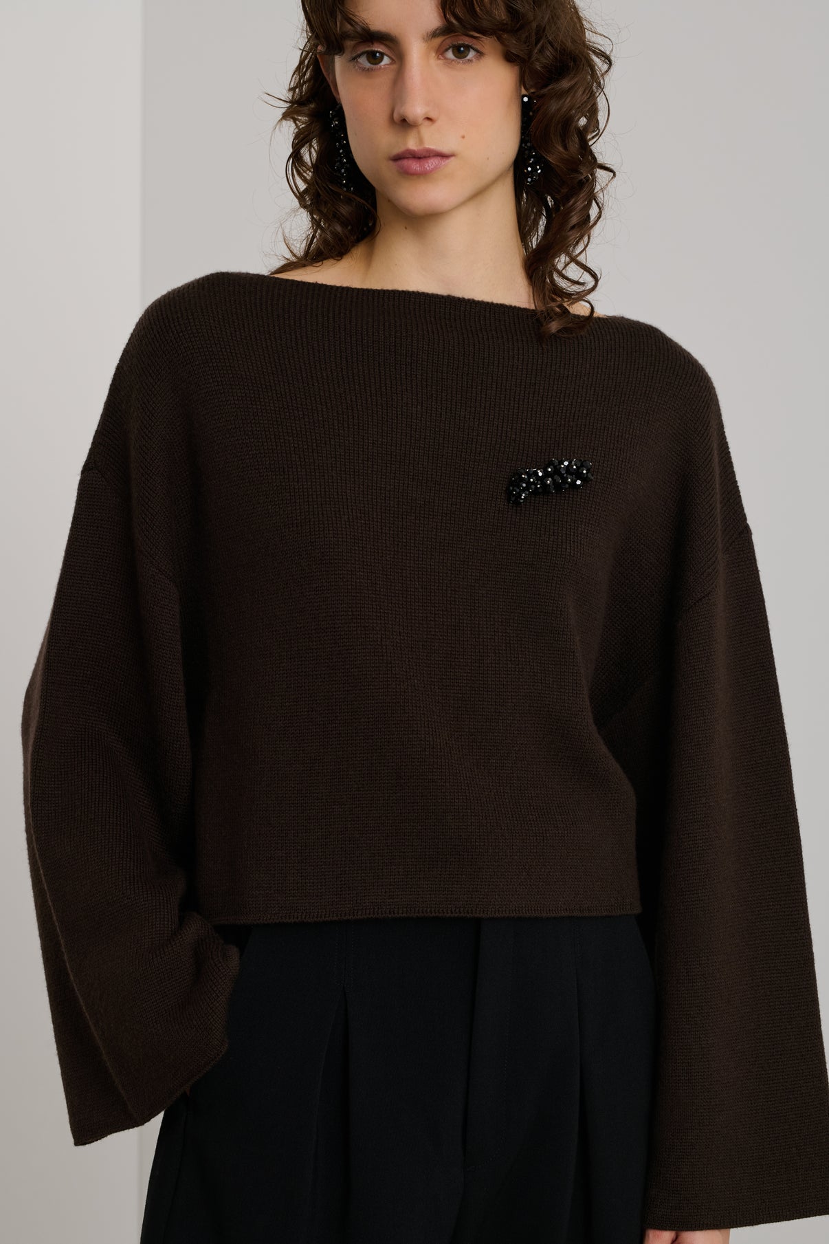 Pull Andrew - Marron - Laine Mérinos - Femme vue 1