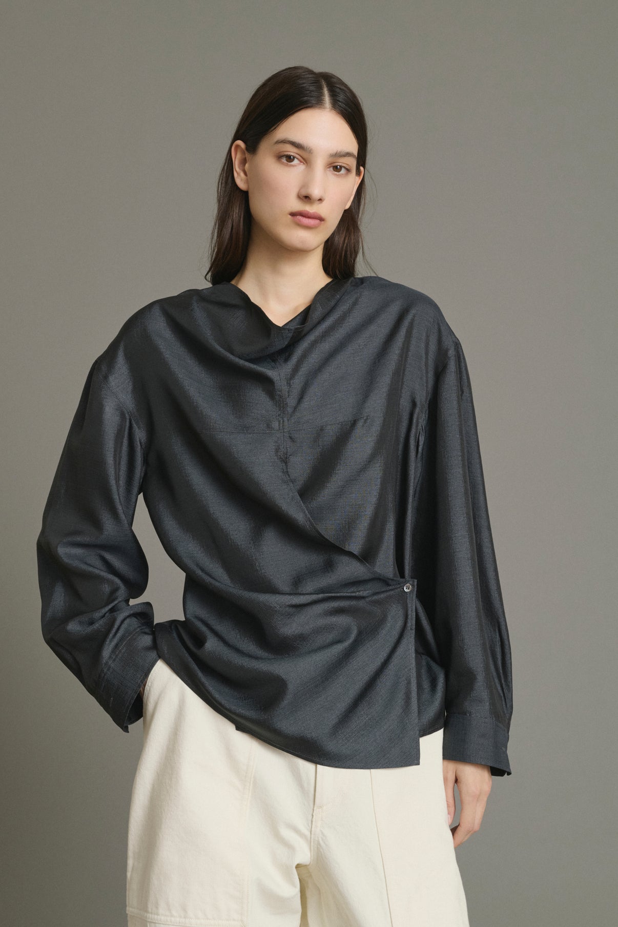 Jenny Blouse - Anthracite Grey - Silk - Women vue 3
