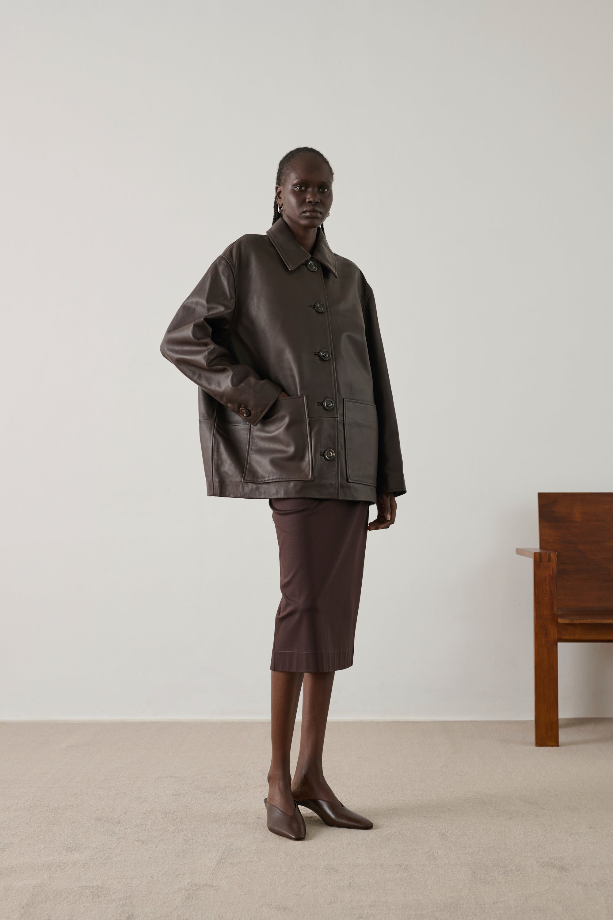 Vincenzo Jacket - Taupe Smooth Leather Women's - Soeur