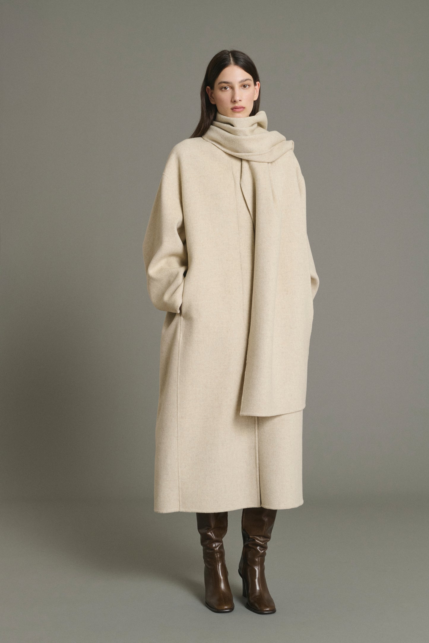 Finn coat - Ecru/Grey - Wool - Women
