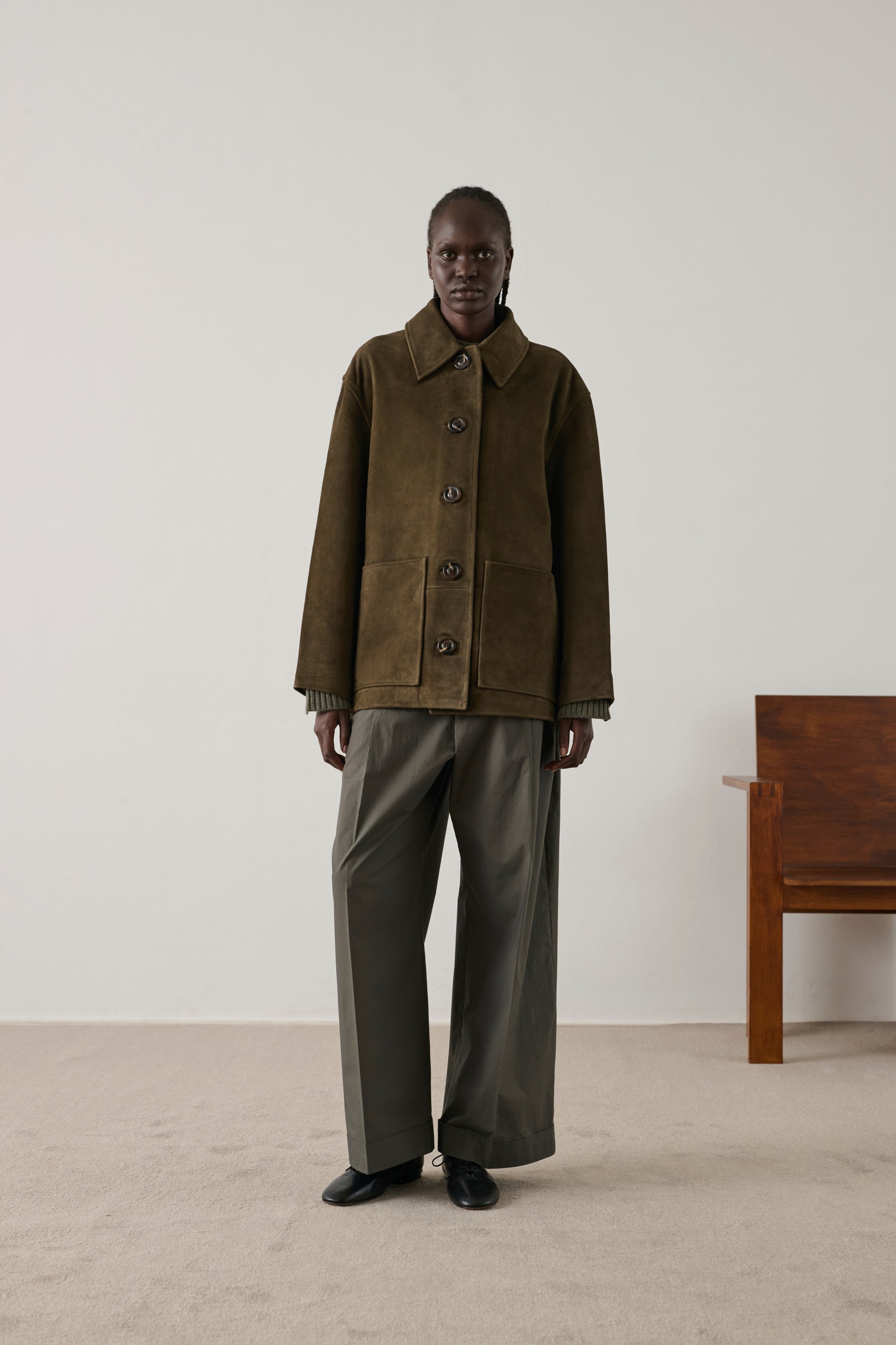 Vincenzo Jacket - Dark Khaki Raw Leather Women's - Soeur
