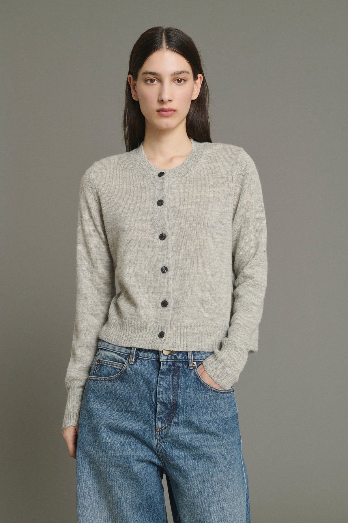 Griffith Cardigan - Light Grey Marl - Wool - Women vue 3