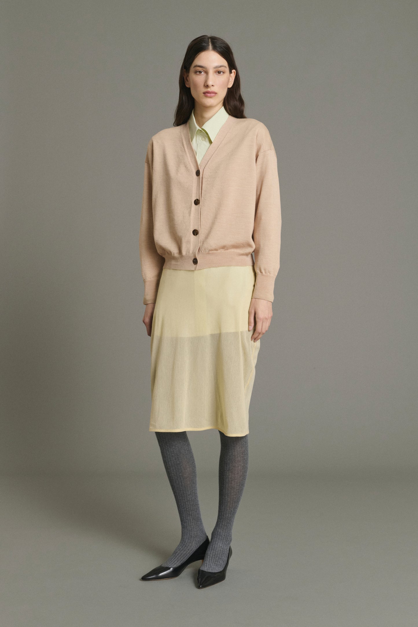 Cardigan Idem - Beige Rosé - Laine Mérinos - Femme