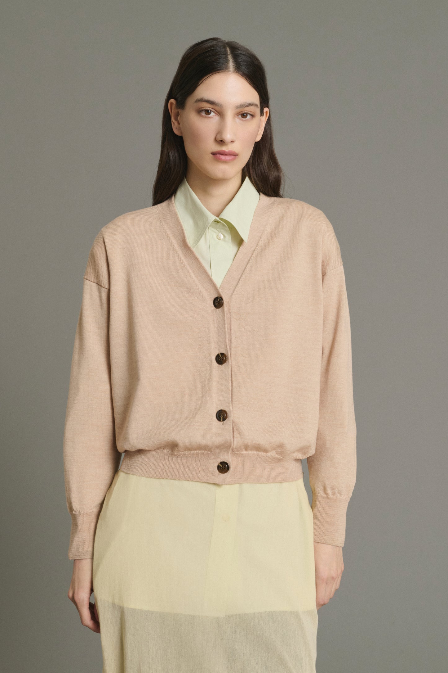 Cardigan Idem - Beige Rosé - Laine Mérinos - Femme