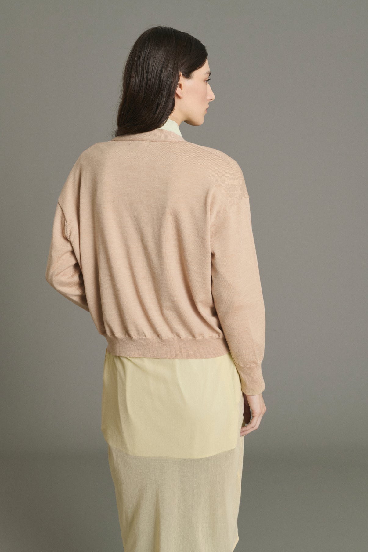 Cardigan Idem - Beige Rosé - Laine Mérinos - Femme vue 2