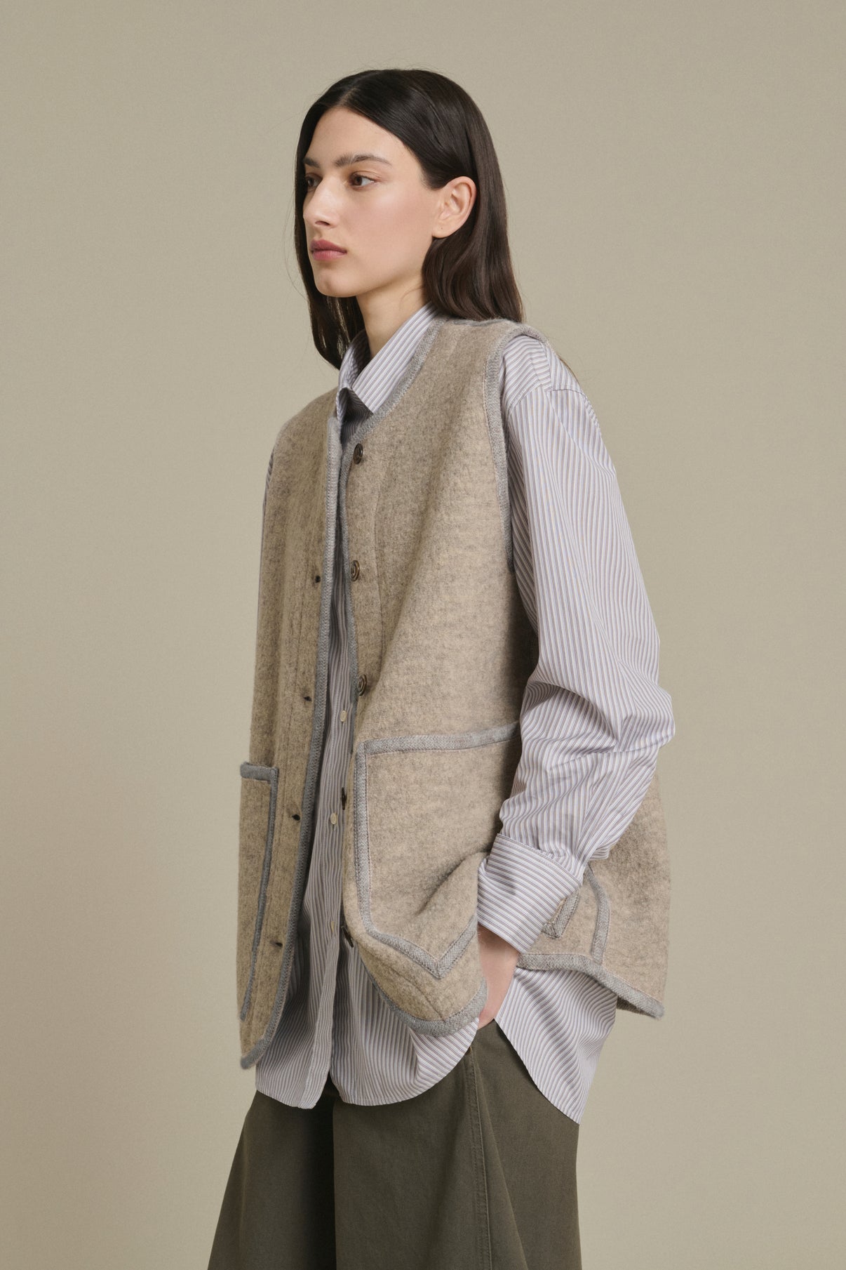 Chicago Jacket - Beige/Grey - Wool - Women vue 3