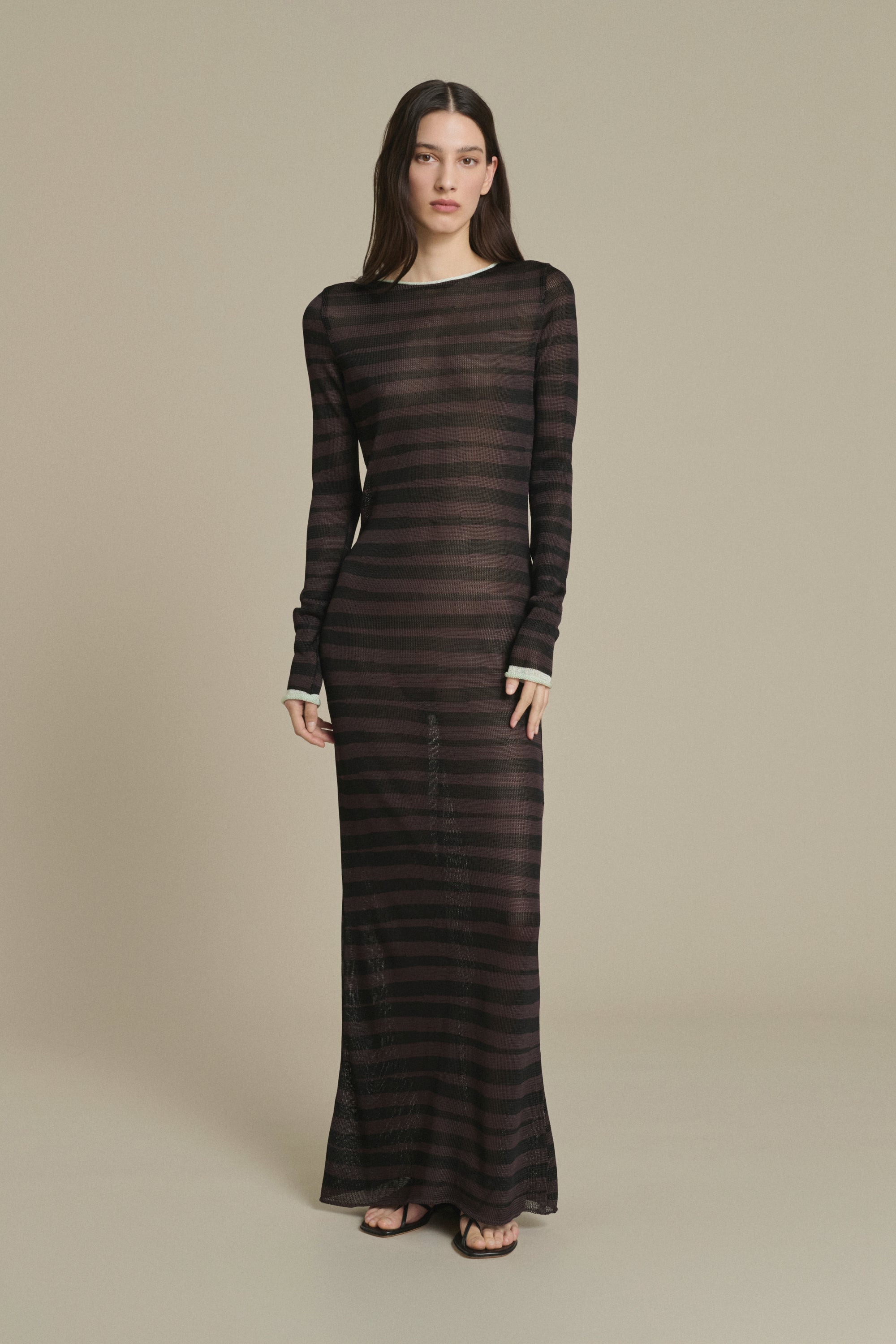 Soeur & TL180 Momo long dress in chocolate and black stripes - Soeur