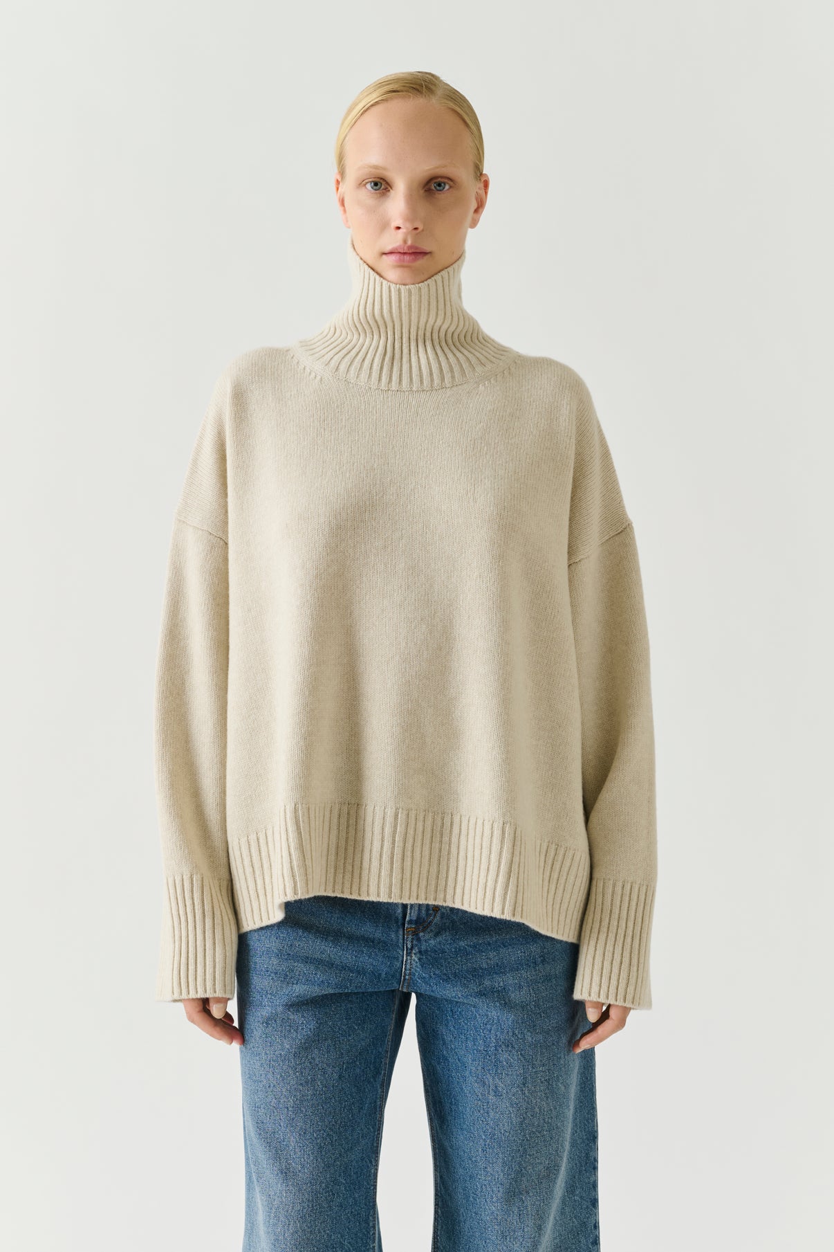 Pull William - Écru Chiné Laine Mérinos Col Montant - Soeur vue 1
